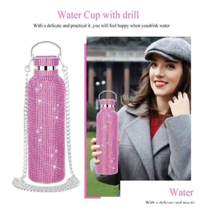 Water Bottles Thermos Portable Glitter Bottle Crossbody Stainless Steel Thermal Flask 350ml 500ml 750ml Diamond Thermos Bottles YLE031