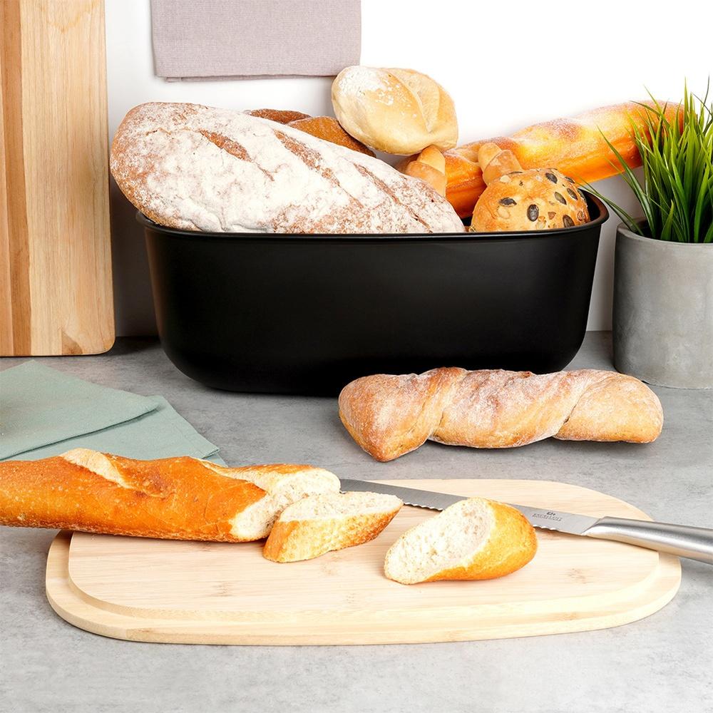 Large Bread Bin for Bread Rolls with Bamboo Board Kitchen