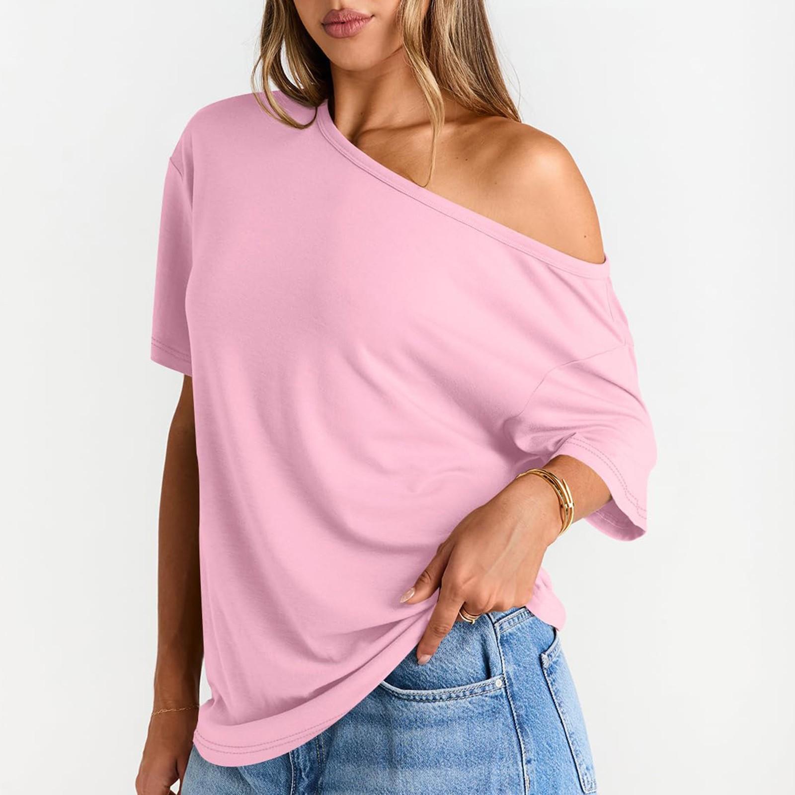 

Женская летняя мода футболка без бретелек однотонная с коротким рукавом повседневный топ S розовый