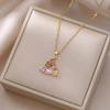 Cute Female Crystal Rainbow Zircon Stone Triangle Pendant Necklace Vintage Gold Color Wedding Jewelry For Women