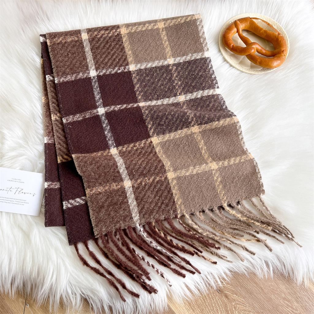 Autumn And Winter Color Matching Plaid Scarf Women'S Thickened Warm Couple Scarf Student High-End Versatile Shawl