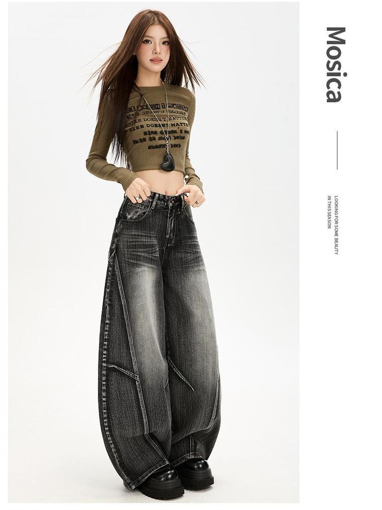 2025 Nieuwe Retro Blauwe Hoge Taille Afslankende Wijde Pijp Jeans voor Dames