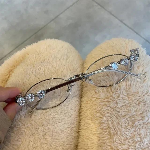 Occhiali da Sole Nuovi Ovali Strass Montature Occhiali Bling Lenti Trasparenti Rotondi Piccoli Donna Uomo Metallo Retro Montatura Diamante Occhiali