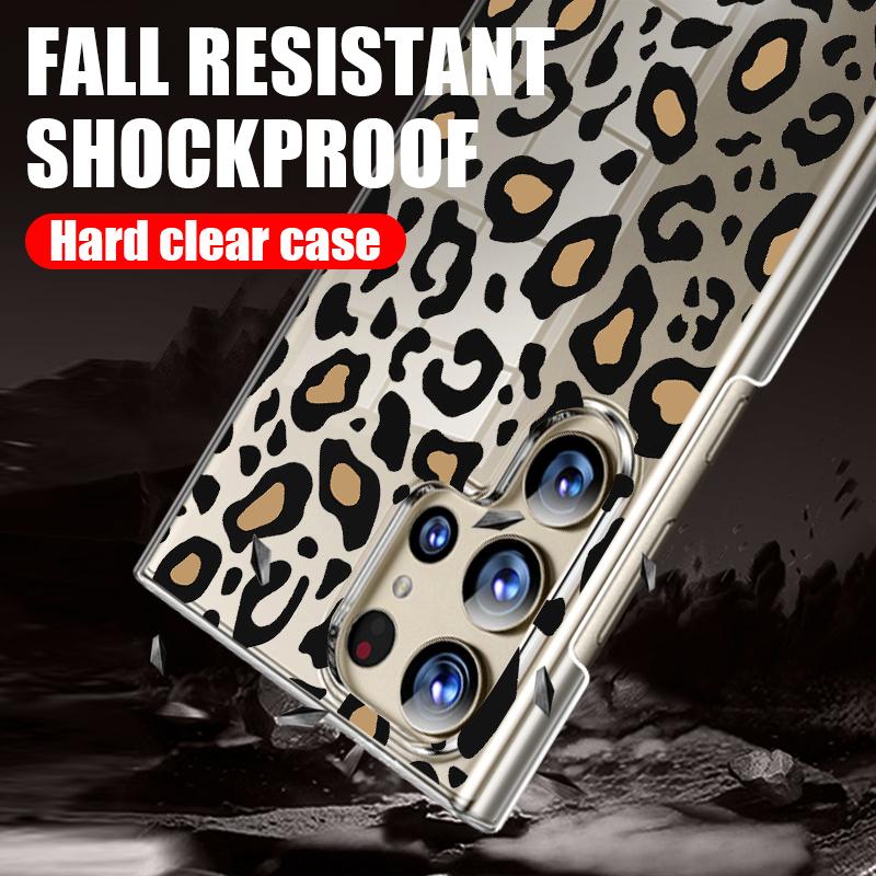 For Samsung S24 Ultra S23 Plus S21 S20 FE A54 A52 A34 Cover Shockproof Stylish Slim Leopard Pattern Hard Clear PC Phone Case