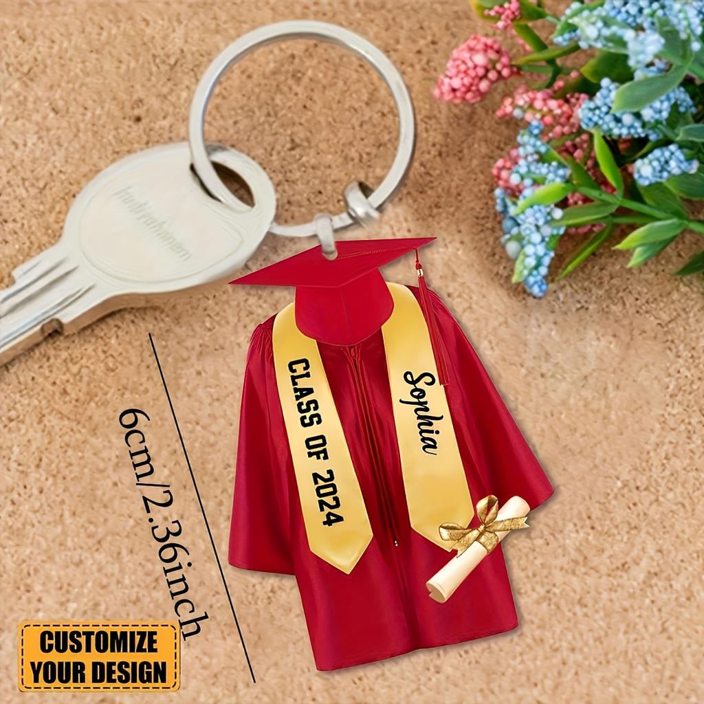 Personalized 2D Flat Acrylic Graduation Cap Keychain, Custom Gift
