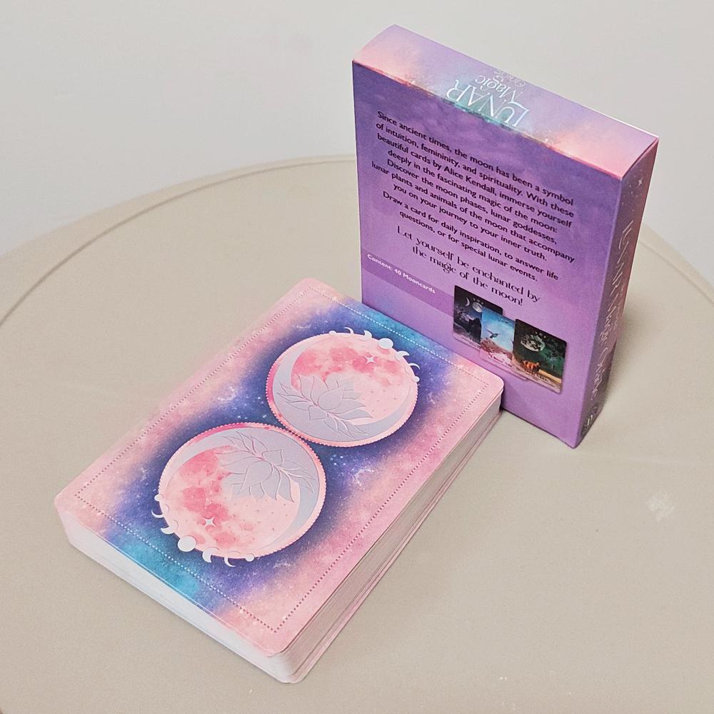 Lunar Magic Oracle Deck 10.5*7.5cm 40 Moon Cards Double-embossed, Moon Phases, Goddesses, Sacred Animals, Plants Spiritual Gift