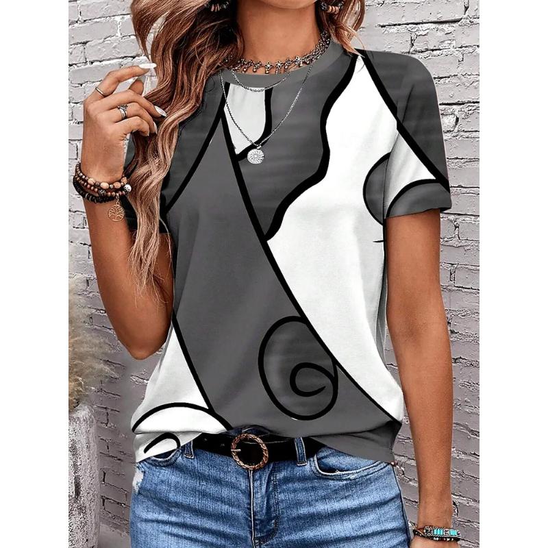 Soft Comfortable Printed Top Stylish Simple Short Sleeve Loose T-Shirts Women’s