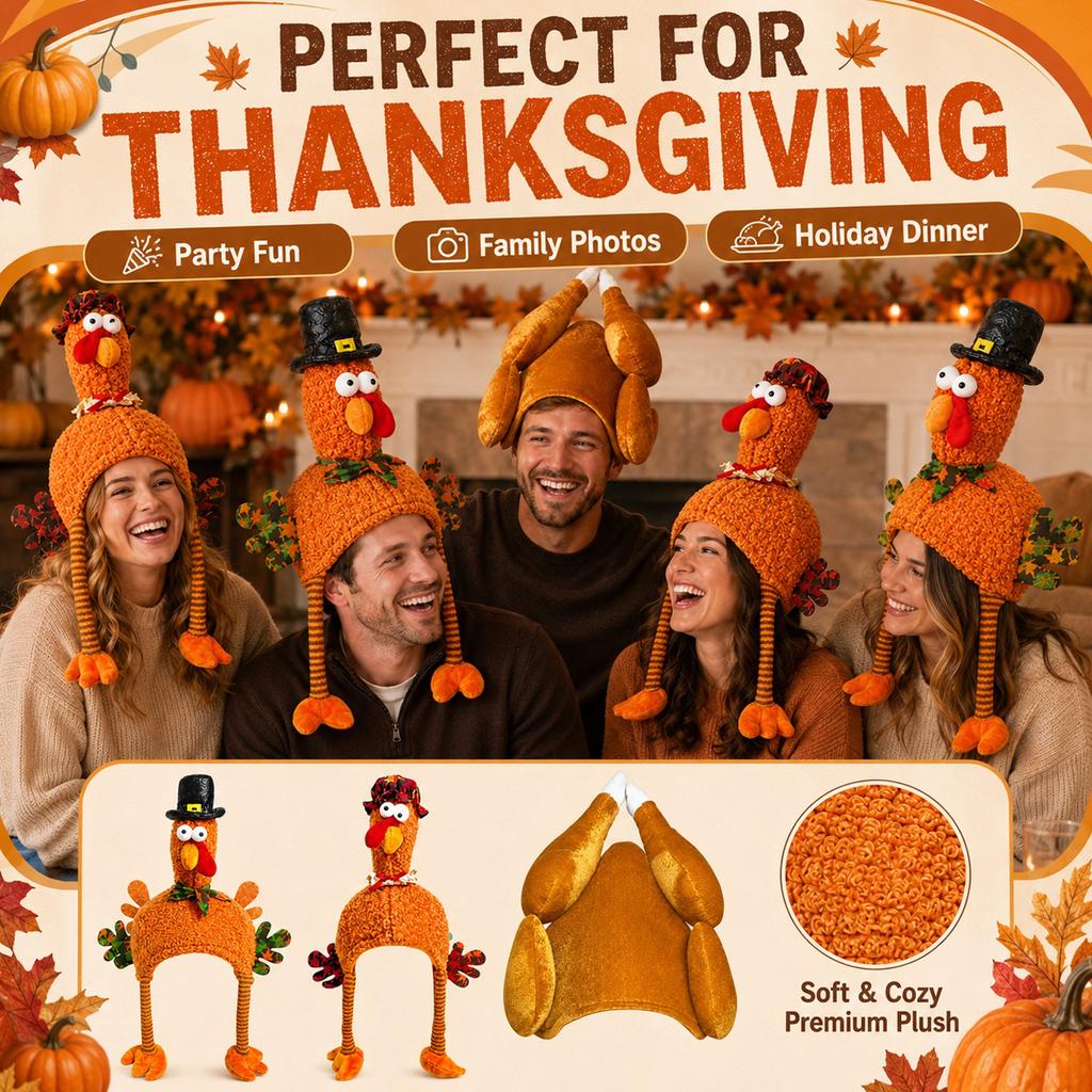 Thanksgiving Christmas Halloween Turkey Hat Party Decoration with Funny Long Legs and Fan Tail Design