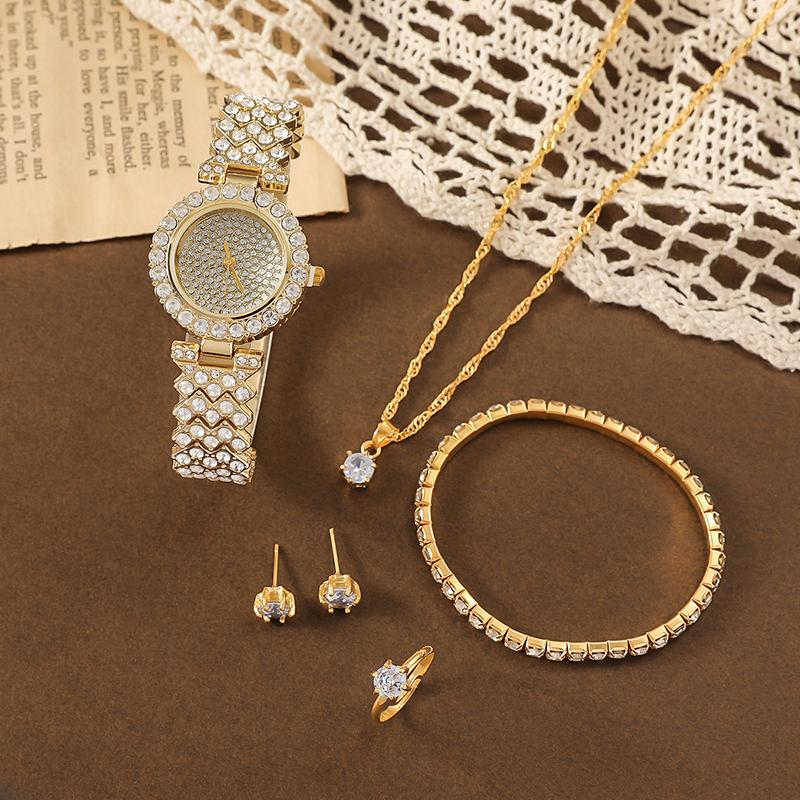 Set Lanț Auriu Roz 5/6 Piese Accesorii la Modă Exquisite Temperament Brățări Coliere Inele Cercei Potrivit Petrecerilor