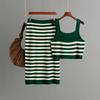 Contrasting stripes knitted suspenders women's summer outer wear bottom vest design sense niche short inner slim top