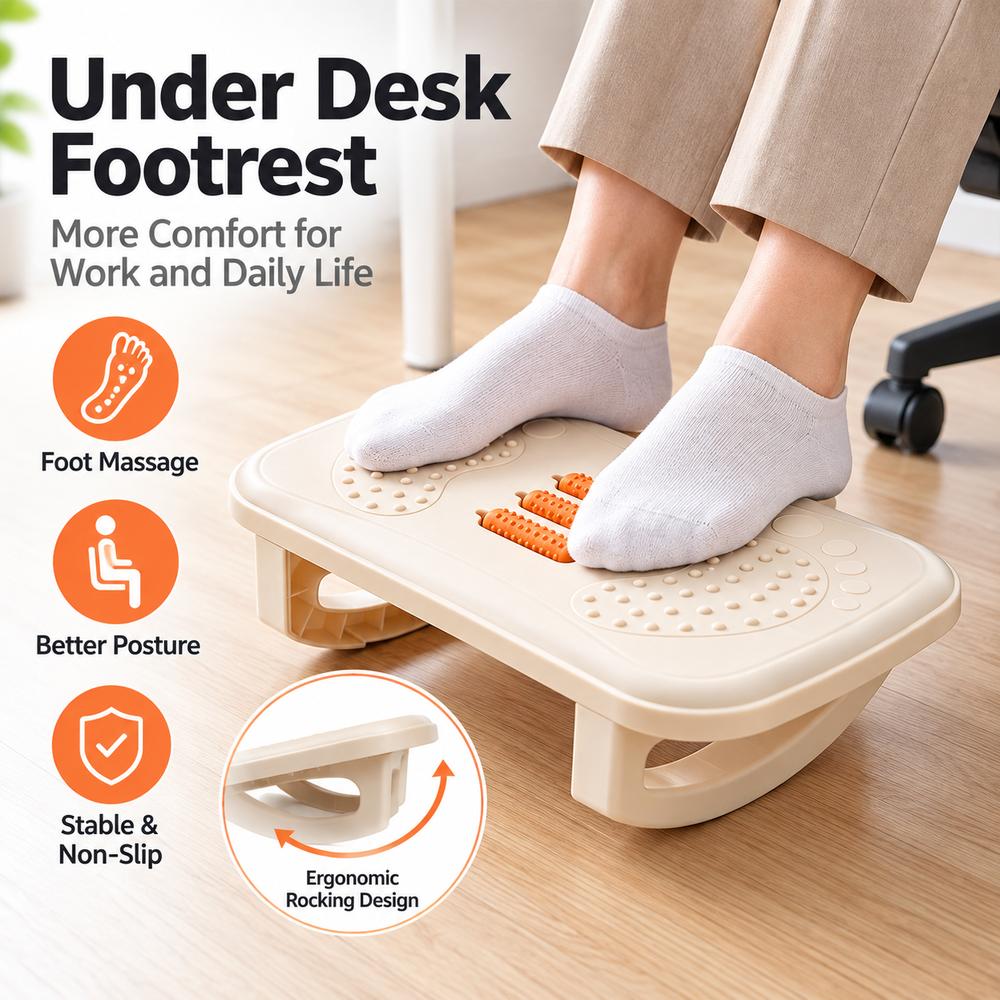 Massage Rollers Under Desk Footrest Non-Slip Base Foot Stool New Leg Rest  Home Office