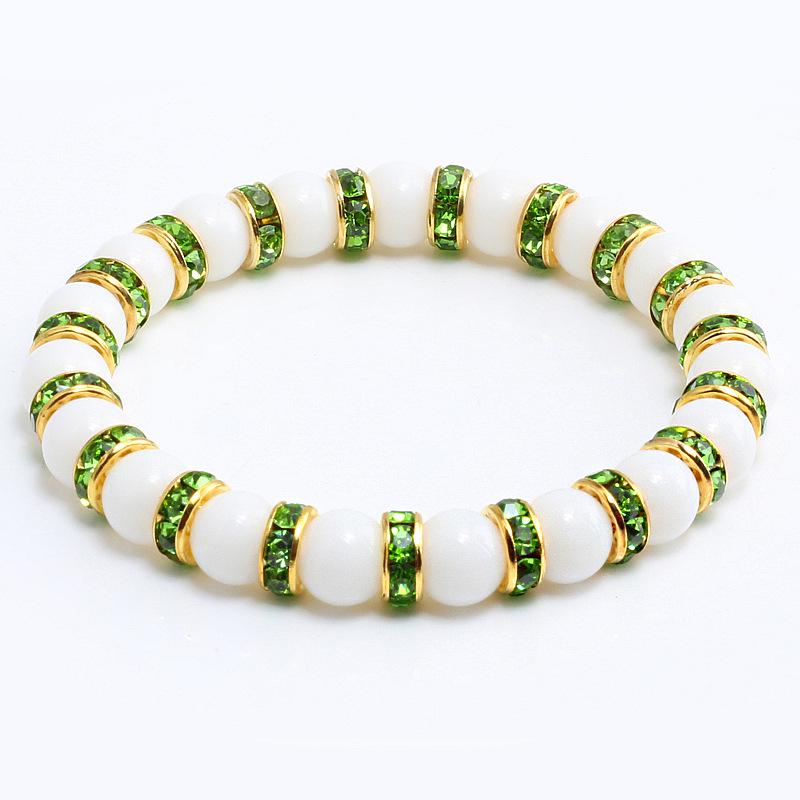 8mm White Porcelain Beads Rhinestone Bracelet: Trendy Unisex Wristband with Hand Rope
