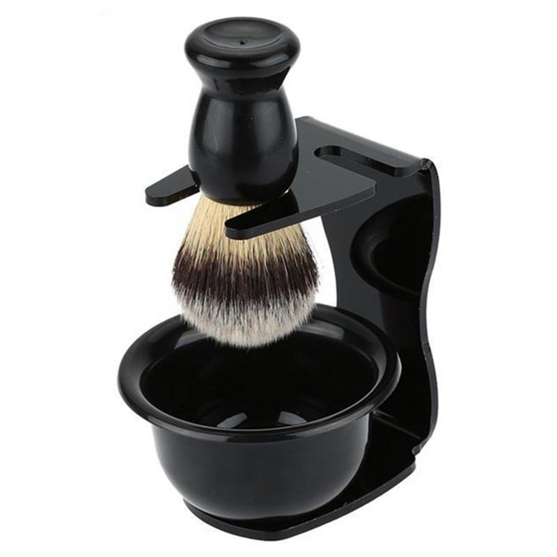 Men Soap Dish Stand Bowl Shaving Razor Beard Brush Shaver Kit Set (Color: Black)