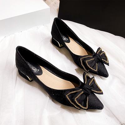 Pointed-toed Single Shoes Femininity Spring New Evening Wind Gentle Shoes Bow All-match Shallow Mouth High-heeled Shoes