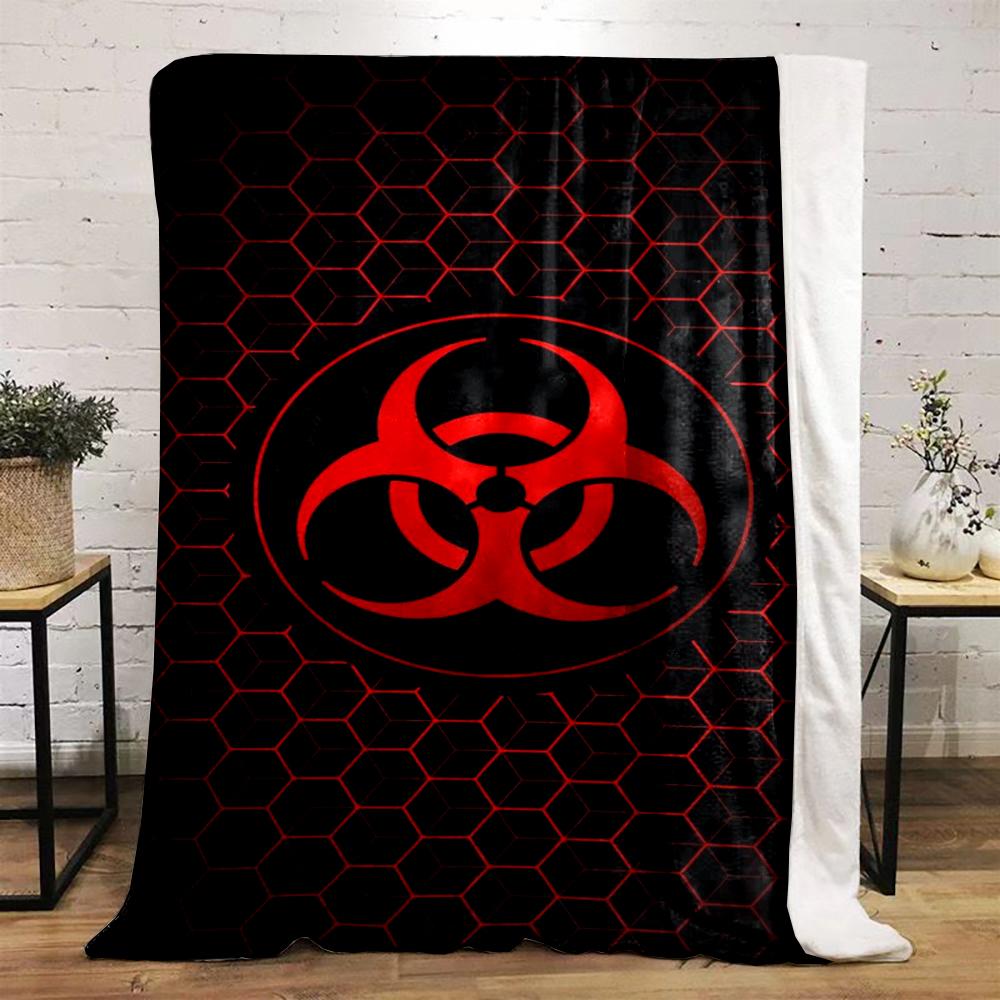 Red Biohazard Symbol on Hexagonal Pattern Flannel blanket for bedroom, living room, sofa, and nap