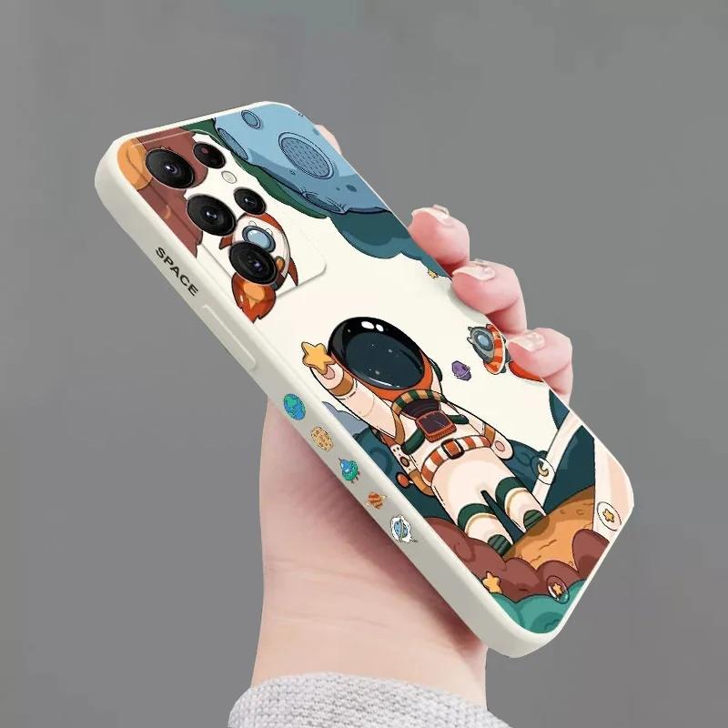 Creative Planet Cartoon Astronaut Square Silicone Phone Case For Samsung Galaxy S23 Ultra S22 Plus S21 FE S20 Note 20 Soft Cover