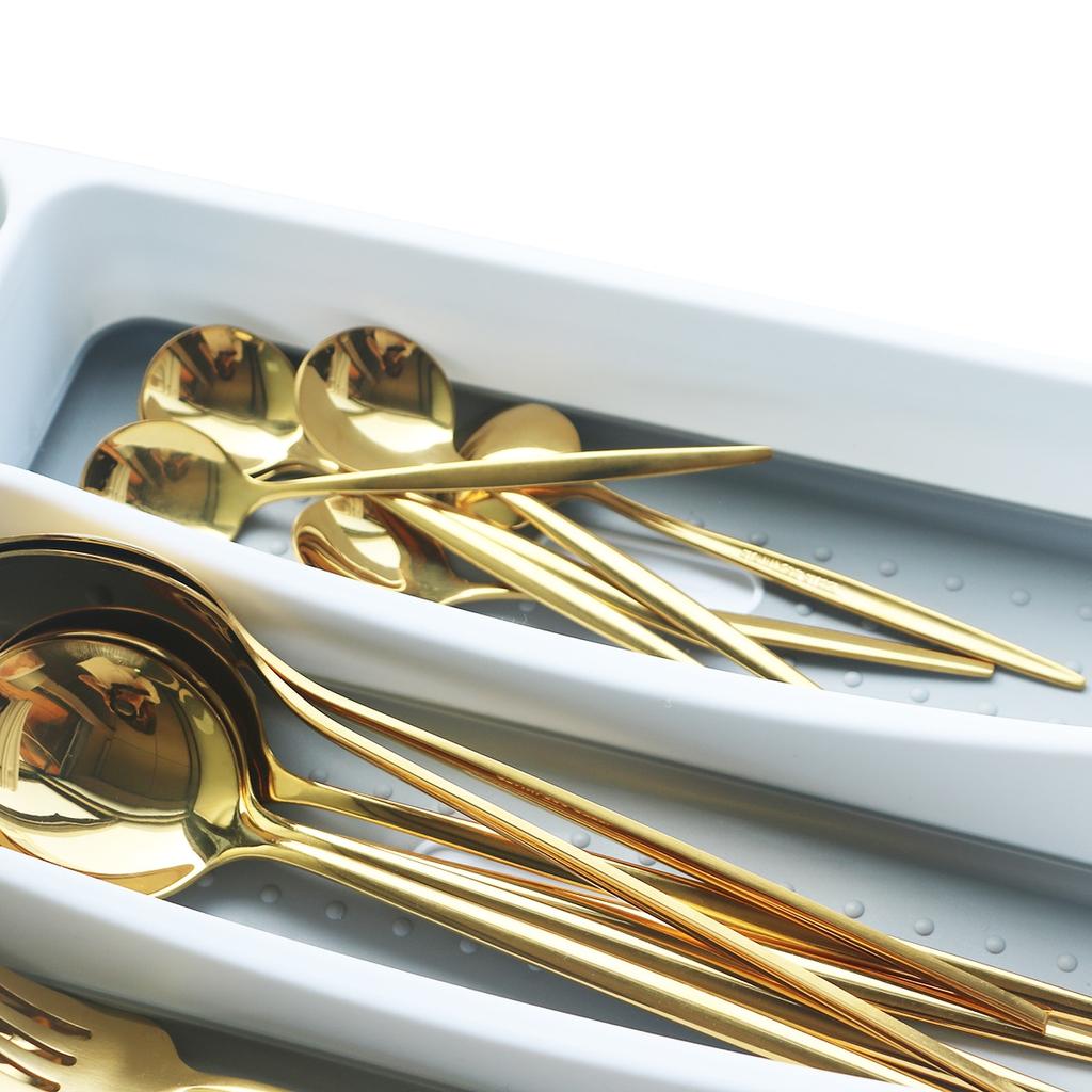 30pcs Gold Dinnerware Set Stainless Steel Tableware Set Knife Cake Fork Spoons Cutlery Set Plastic Storage Tray Kitchen Flatware