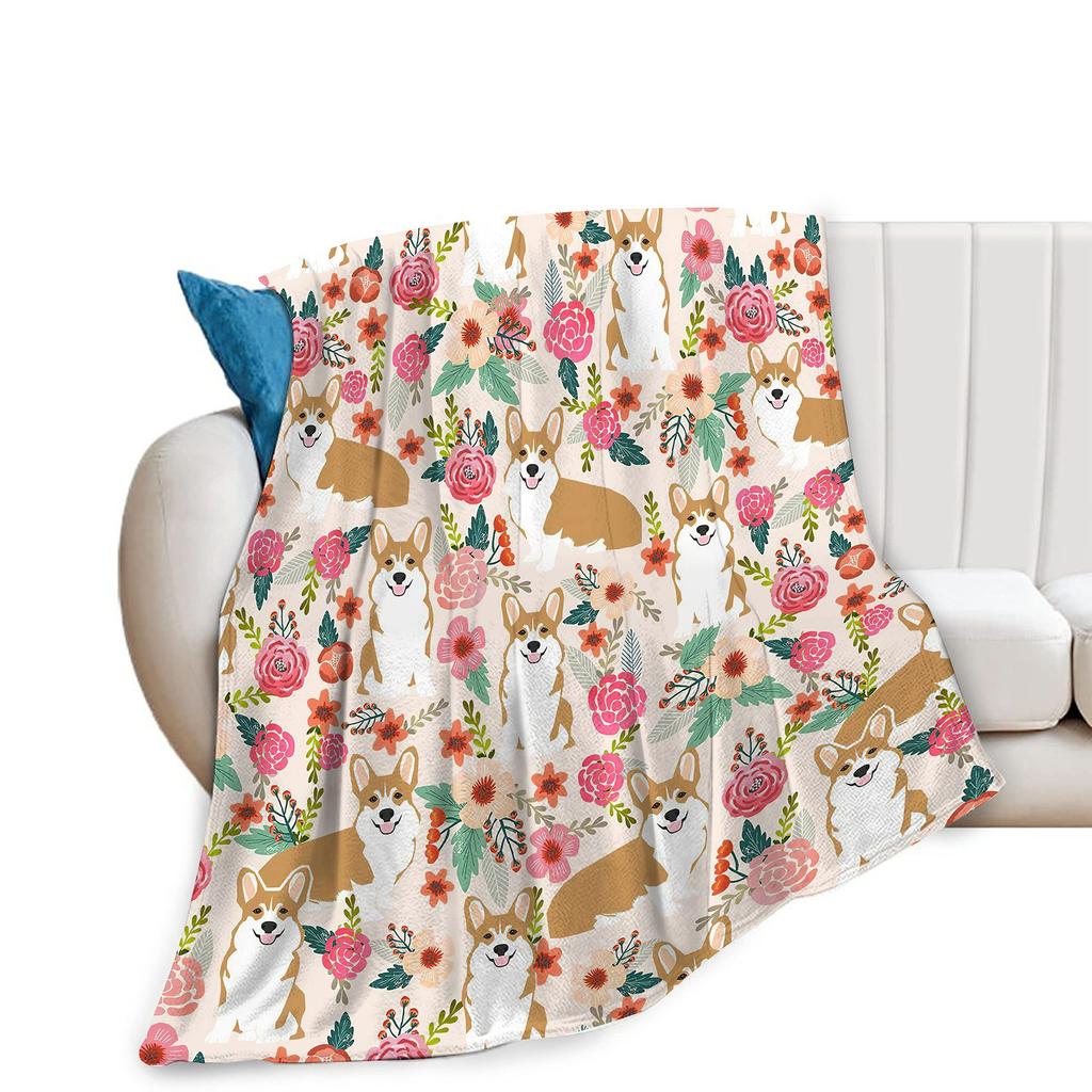 Cute Corgi Blanket Puppy Pattern Blanket Soft Flannel Blanket For Children Adult Gift Blanket