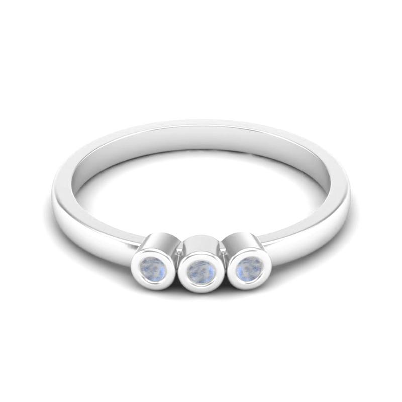 Tiny Round Shape Moonstone Gemstone 925 Sterling Silver Three Stone Minimalist Women Engagement Ring