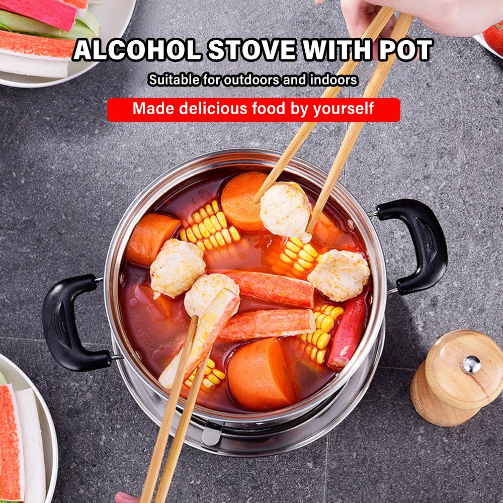 Outdoors Stainless Steel Alcohol Stove with Pot Portable Burner Rustproof Anti-corrosion Cooking