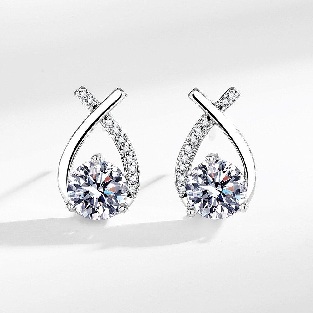 

Круглые серьги-гвоздики с цирконом и бриллиантами в форме креста в один карат, женские серьги-гвоздики