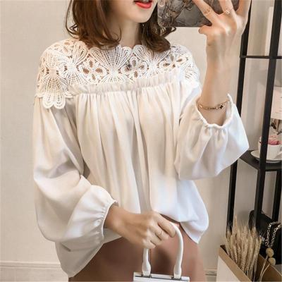 2021 Spring Korean Fashion Crochet Lace Chiffon Blouse