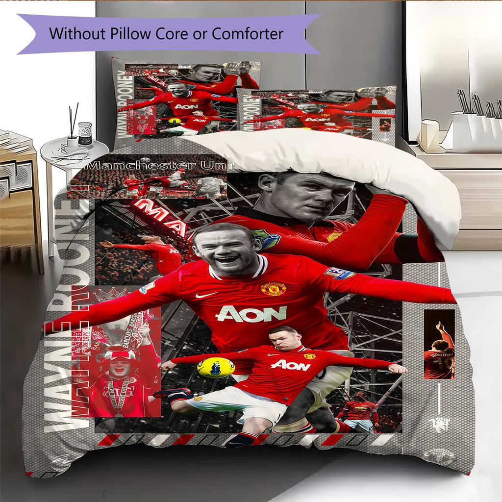 Man Utd Pattern Bedding Quilt Set Quilt Cover Pillowcase Home Decoration Birthday Gift (1 * Duvet Cover + 2 * Pillowcase, Without Core)