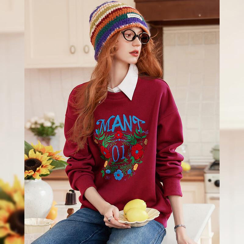 

Bailuyu Women s Autumn Floral Embroidered Round Neck Sweatshirt XL