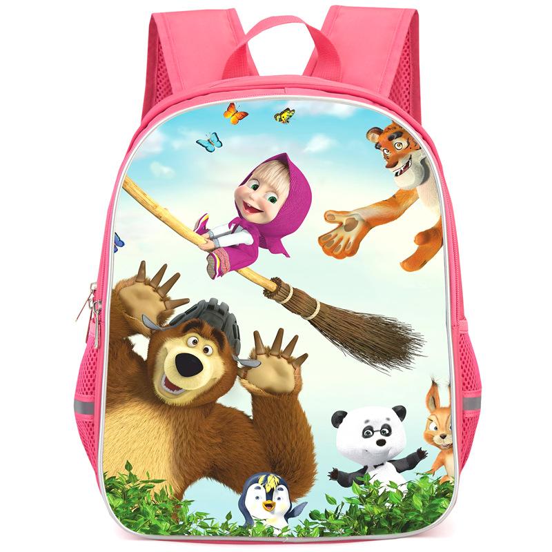 Masha And Bear School Bag Elementary School Cartoon High Definition Printing Large Capacity Zipper Oxford Lightweight Ridge Backpack