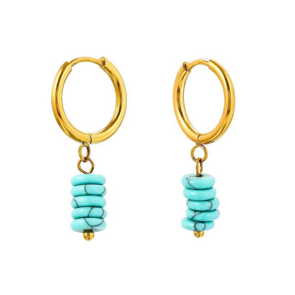 European Stainless Steel Earrings with Colorful Natural Stone Pendant - Women's Fashion Niche Design