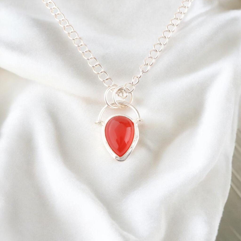 Piatră prețioasă Carneol Portocaliu Bijuterii Argint Masiv 925 Pandantiv Handmade Cadou de Nuntă PP-56-22