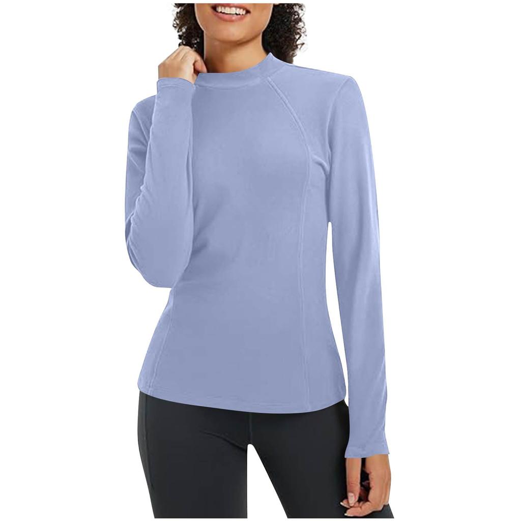 Ladies' Casual And Fashionable Solid Color Round Neck With Warm Long Sleeved T-shirt Top
