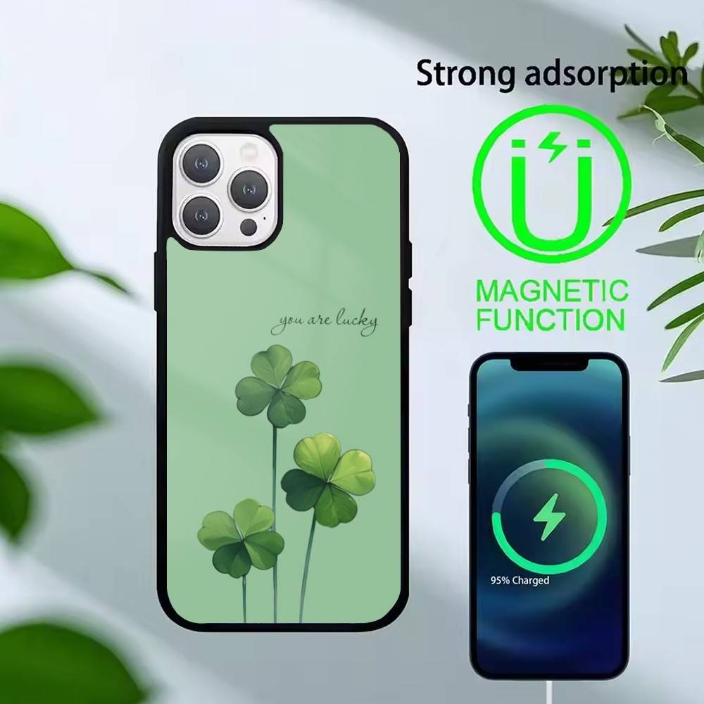Four-leaf clover Phone Case For iPhone 17,16,15,14,13,Pro,Max,Plus,Magnetic For Magsafe Wireless Charging