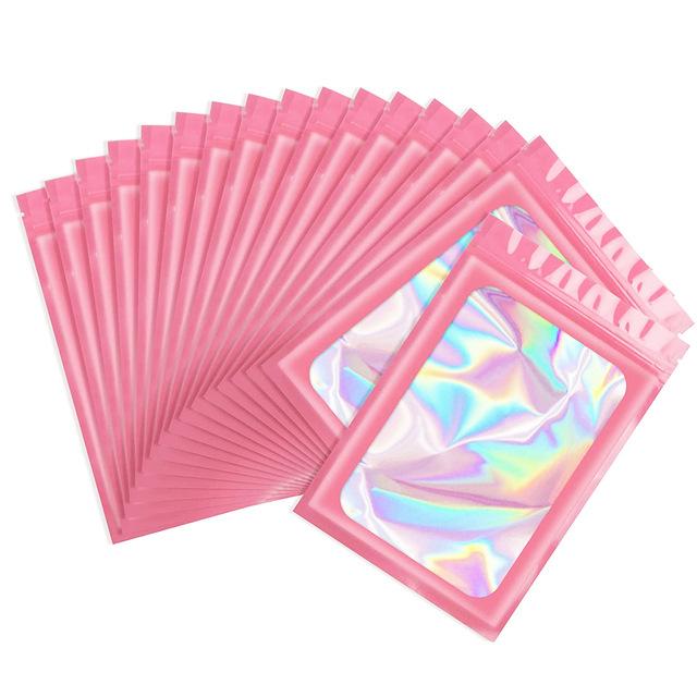 50pcsThick Smell Proof Mylar Bags Holographic Laser Color Plastic Packaging Pouch Jewelry Retail Storage Pouch Gift Zip Lock Bag
