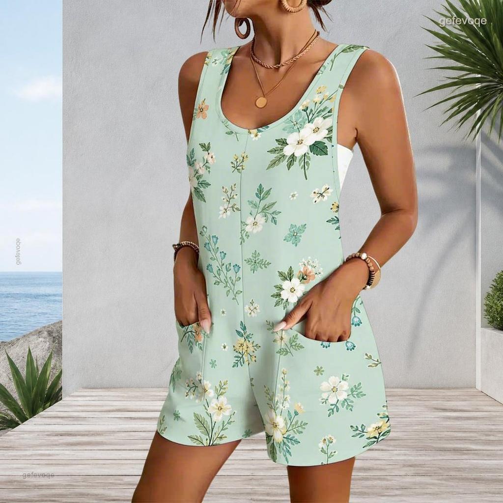 Womens Plus Size Sleeveless Romper With Pockets