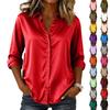 Women's Long Sleeve Satin Shirt Button Down Collared Blouse Relaxed Fit Elegant Top for Office or Casual Wear