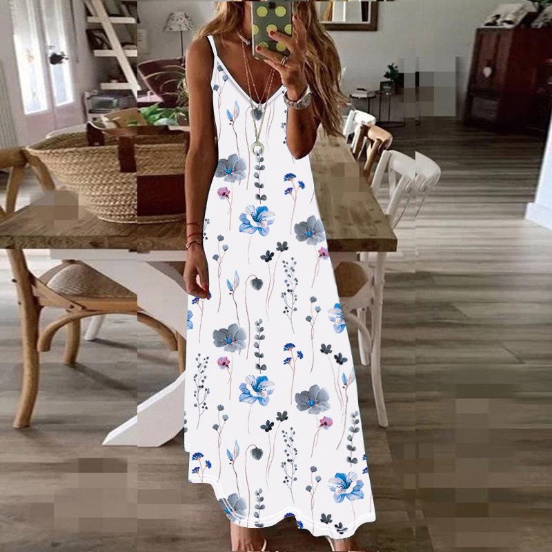 Women's Sleeveless Loose Floral Printed Suspender Dress