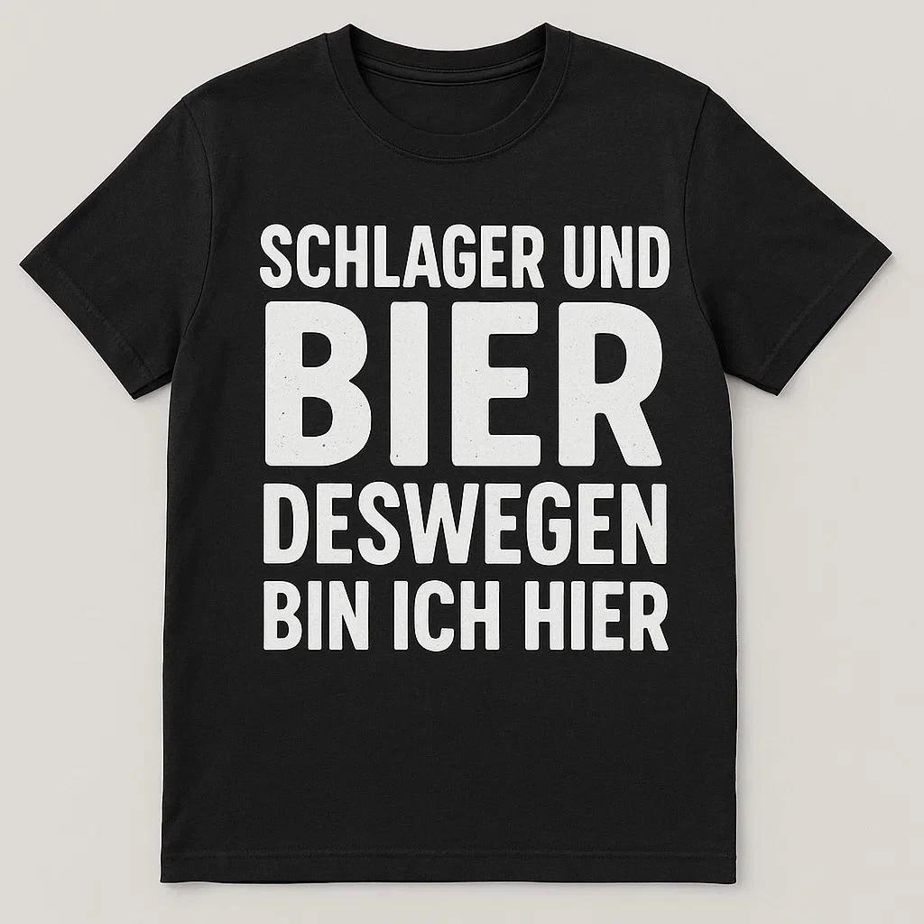 SCHLAGER UND BIER DESWEGEN BIN ICH HIER T-Shirt Fun Spaß Sprüche Lustig L