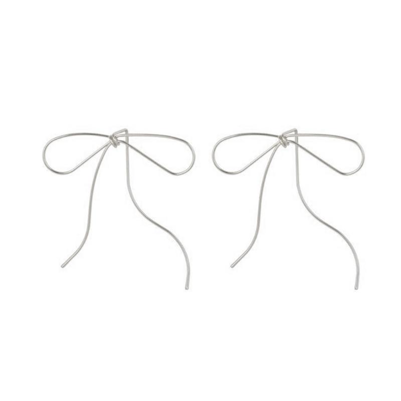 Fashionable Bowknot Earrings Vintage Long Tassels Bow Drop Earrings Simple Line Ear Studs Dangle Eardrop Party Jewelry