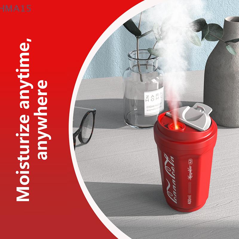 Coke Cup Creative Humidifier USB Charging Car Air Humidifier Home Wireless Flame Humidifier Holiday Gift