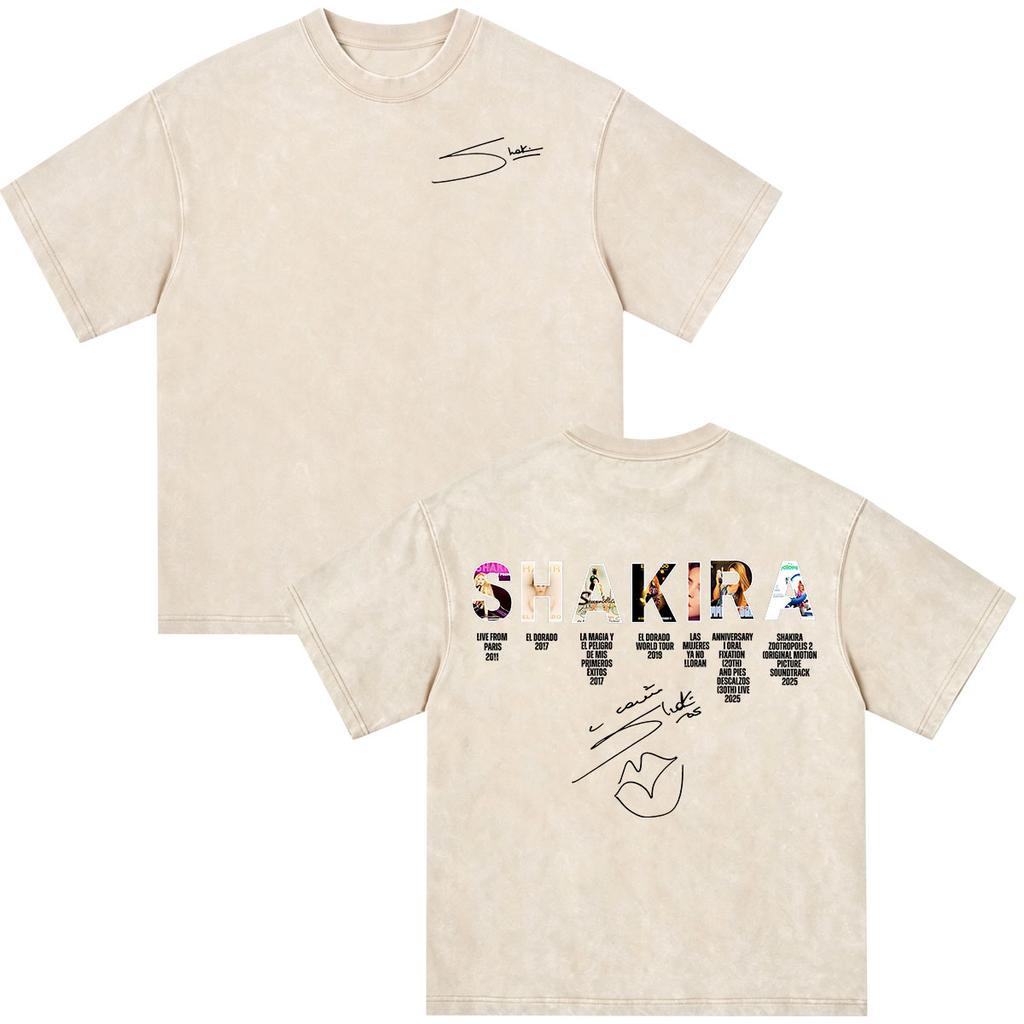 Shakira Las Mujeres Ya No Lloran World Tour 2026 Vintage Washed T-shirts Men Women Clothing Casual Harajuku Short Sleeve T Shirt