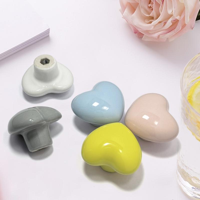 Playful Heart Shaped Ceramic Knobs Charming Ceramic Heart Cupboard Pull Simple Installation for Children Smooth Surfaces