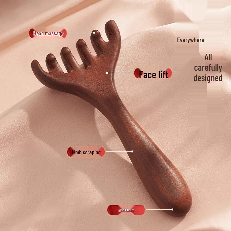 Sandalwood Antler Head Massage Comb & Scratcher - Scalp Meridian Therapy & Guasha Tool