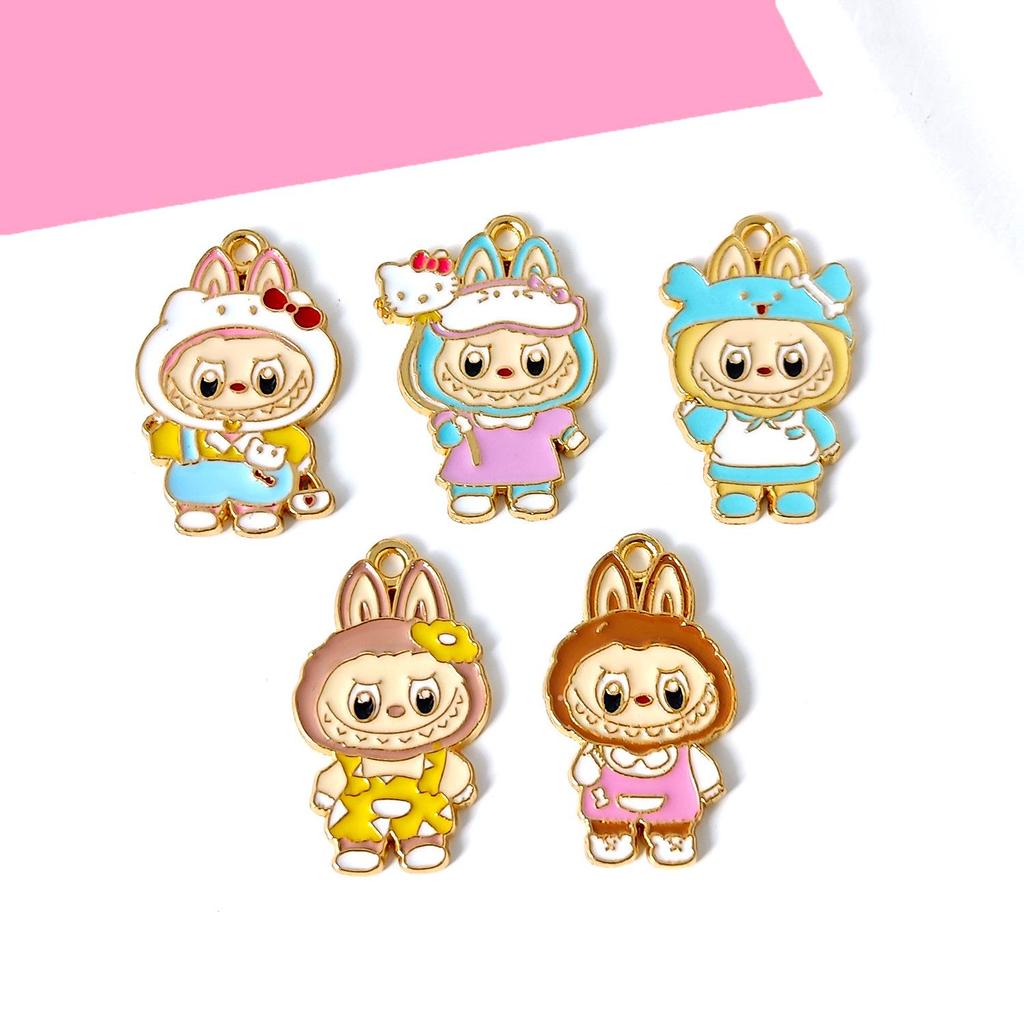 Cartoon Labubu Alloy Pendant: DIY Keychain, Necklace, Mobile Charm