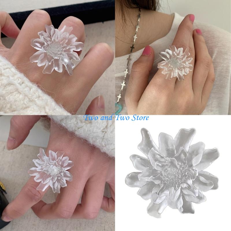 HX6F Retro Large Petal Flower Rings Accessory for Women Adjustable Geometric Jewelry CN