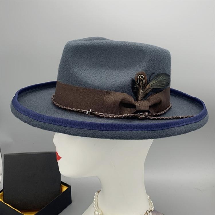 Elegant Feather Homburg Wool Styling Hat with Wide Brimmed Flat Hat Wide Brimmed Western Hat for Casual Wear