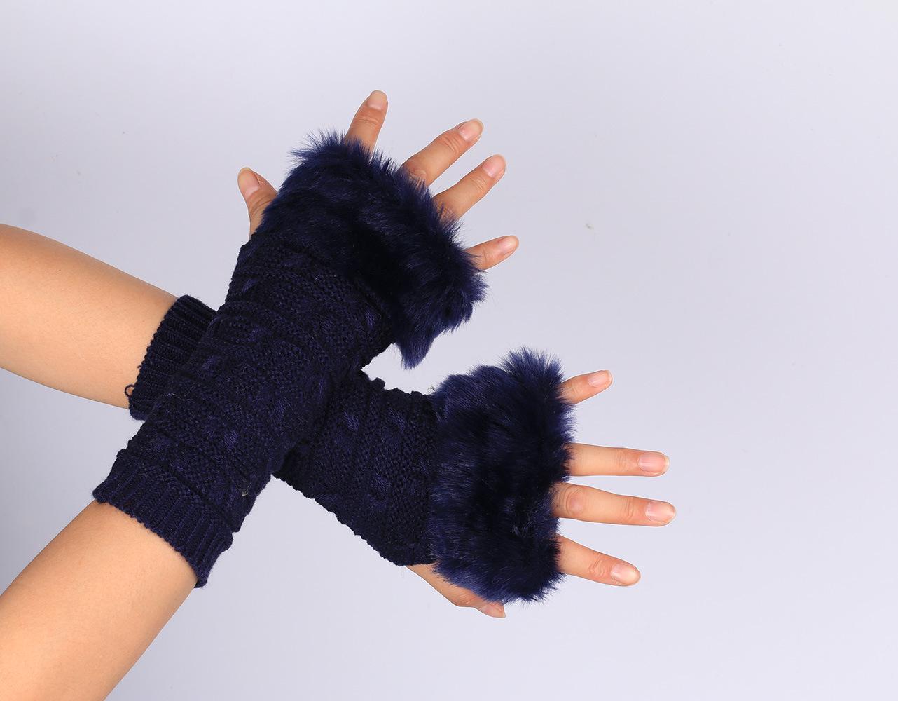 

Новые женские вязаные шерстяные перчатки: Узор «бабочка», фасон «полупальца» для тепла осенью/зимой. One Size темно-синий