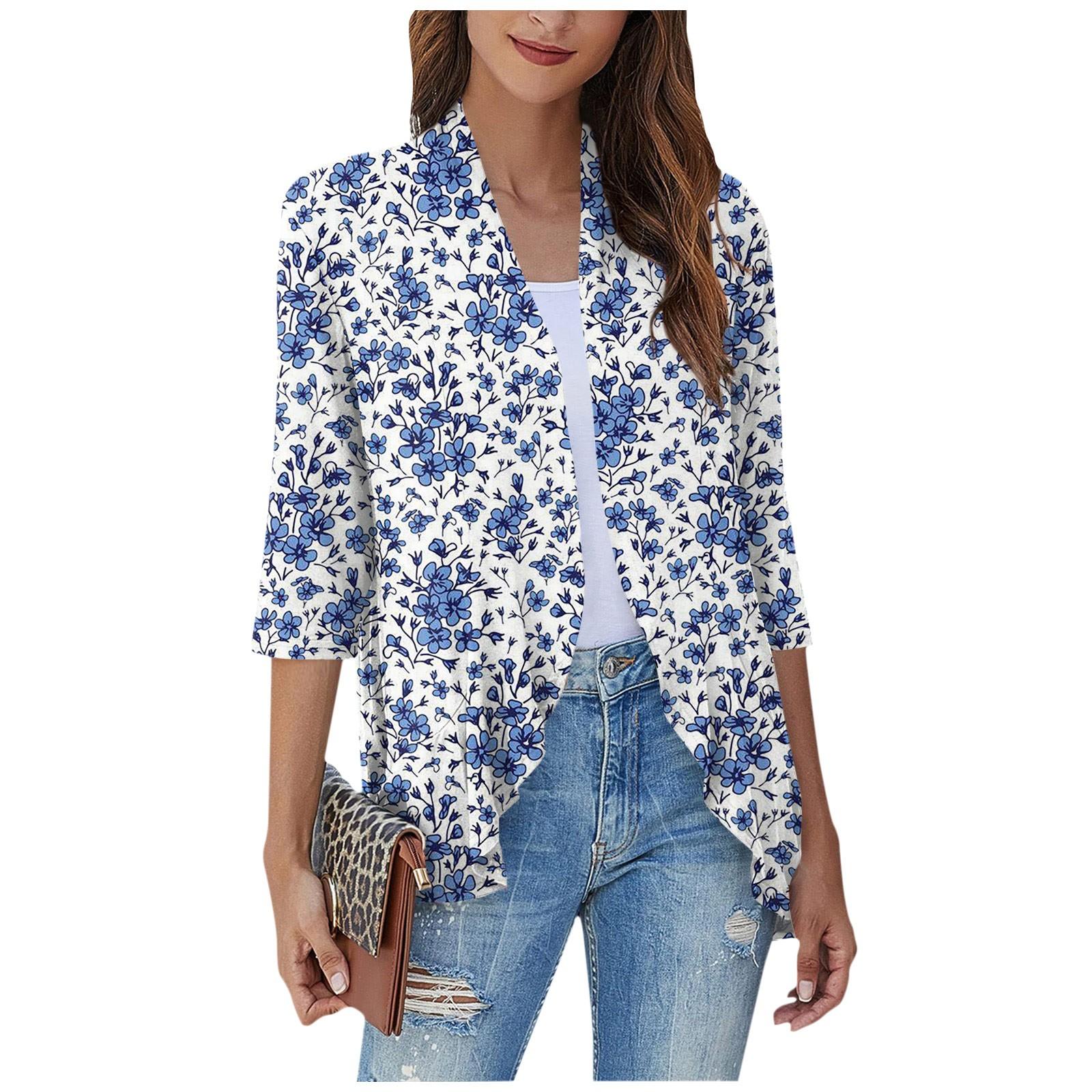 

Женский повседневный повседневный кардиган с укороченными рукавами и v-образным вырезом, модная рубашка с принтом, топ, мягкая драпировка, кардиган с рюшами XL темно-синий