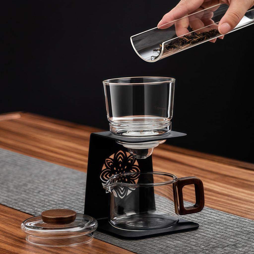 OULOVECO Semi-Automatic Glass Teapot with Filter, Perfect for Offices, Lazy People, and Small Lathes (Clear)