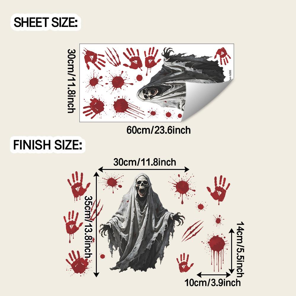 Halloween Bloody Claw Marks Skull On Balcony Glass Window Home Decoration and Beautification Window Stickers